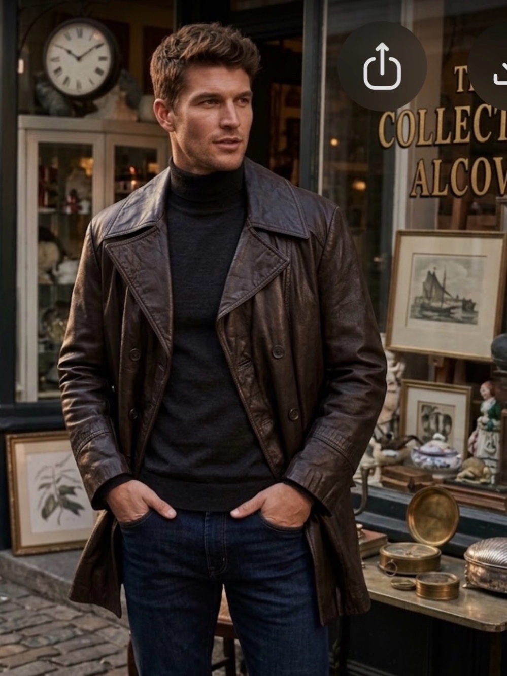 Vintage brown leather coat large